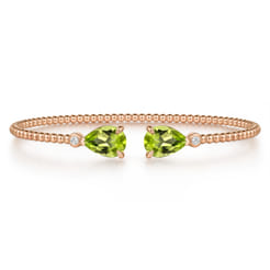 14K Rose Gold Diamond and Pear Shape Peridot Bujukan Bangle