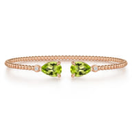 14K Rose Gold Diamond and Pear Shape Peridot Bujukan Bangle