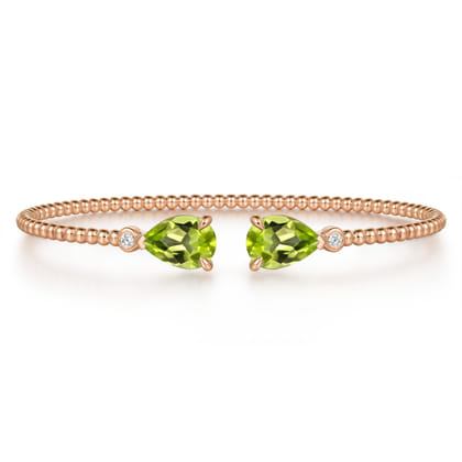 14K Rose Gold Diamond and Pear Shape Peridot Bujukan Bangle