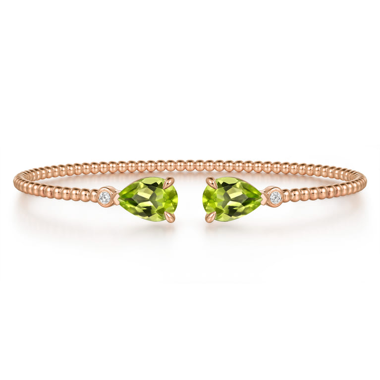14K Rose Gold Diamond and Pear Shape Peridot Bujukan Bangle - 0.07 ct - Shot 1
