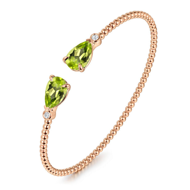 14K Rose Gold Diamond and Pear Shape Peridot Bujukan Bangle - 0.07 ct - Shot 2