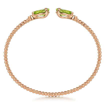 14K Rose Gold Diamond and Pear Shape Peridot Bujukan Bangle