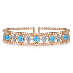 14K Rose Gold Diamond with Blue Topz Bangle