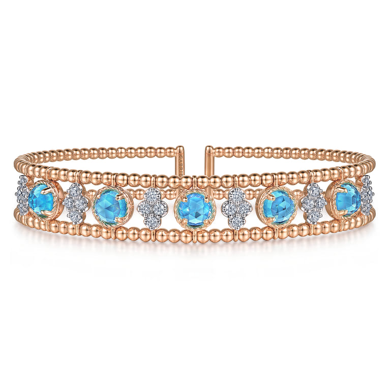 14K Rose Gold Diamond with Blue Topz Bangle - Shot 1
