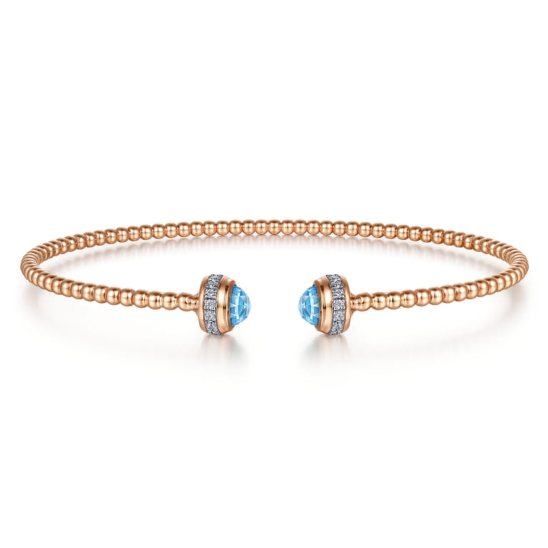 14K Rose Gold Diamond with Blue Topz Bangle - Shot 1