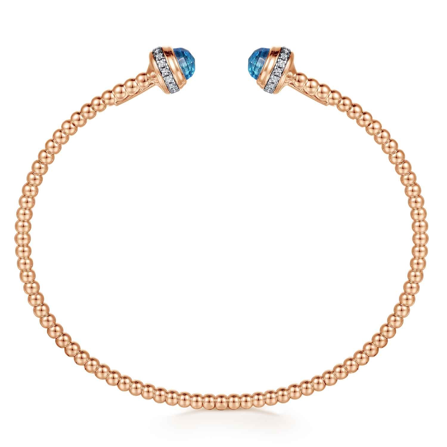 14K Rose Gold Diamond with Blue Topz Bangle - Shot 3