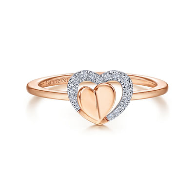 14K Rose Gold Double Heart Diamond Ring