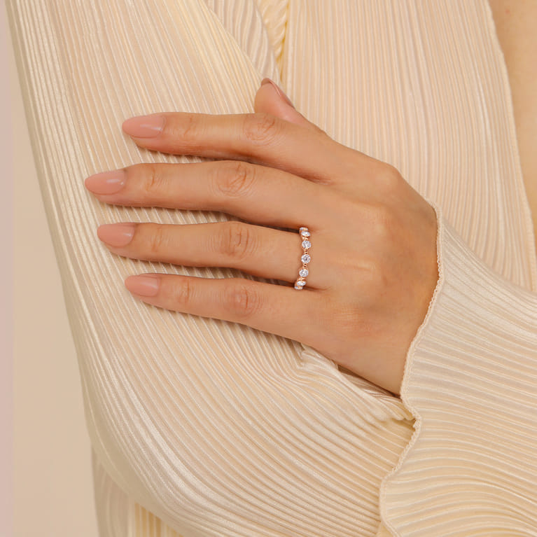 Straight Wedding Ring in 14k Rose Gold with Round Natural Diamond at Gabriel & Co. - Shot 5