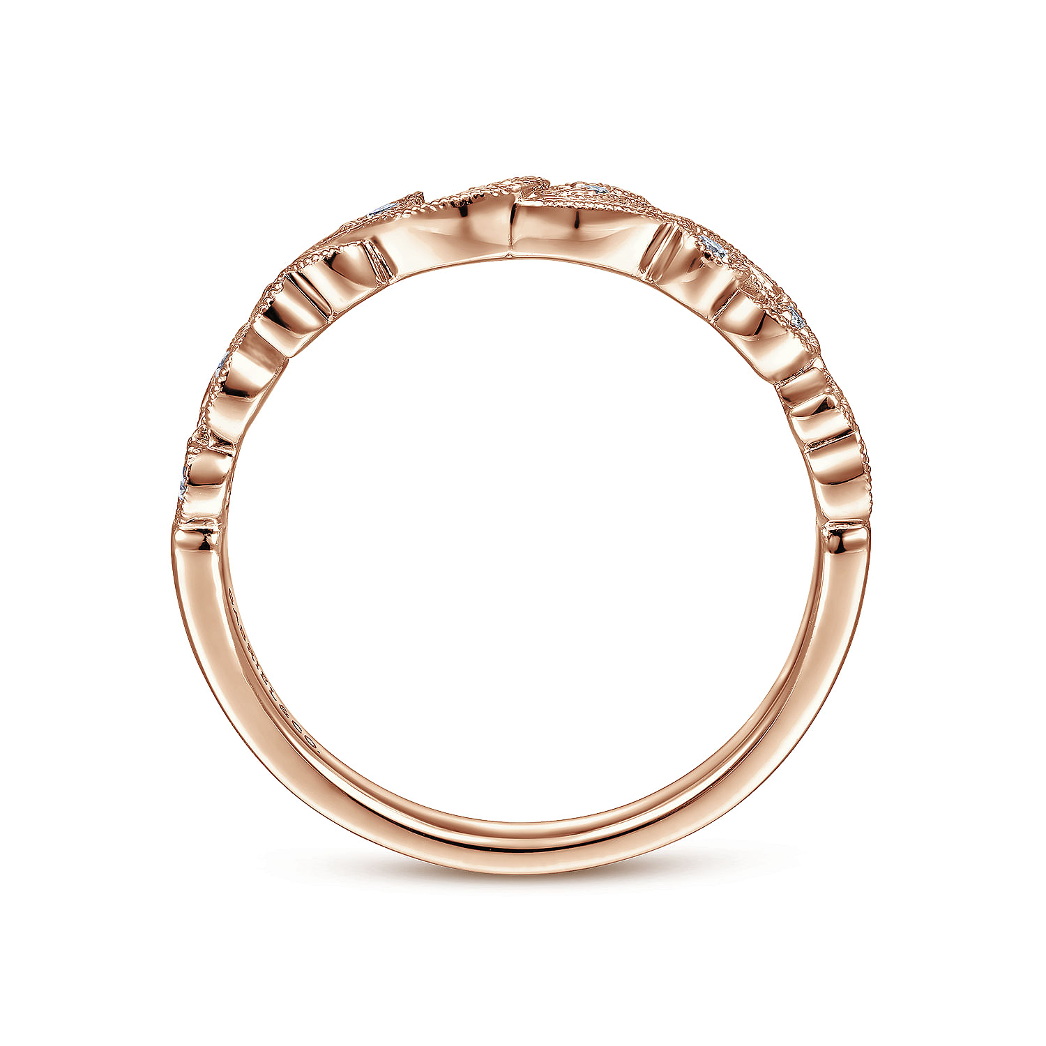 14K Rose Gold Floral Diamond Anniversary Band with Milgrain