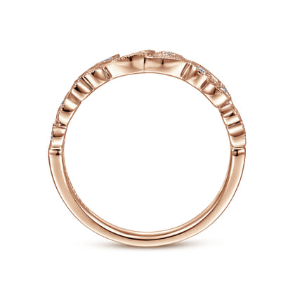 14K Rose Gold Floral Diamond Anniversary Band with Milgrain