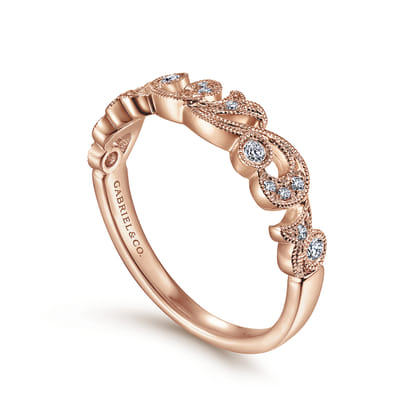 14K Rose Gold Floral Diamond Anniversary Band with Milgrain