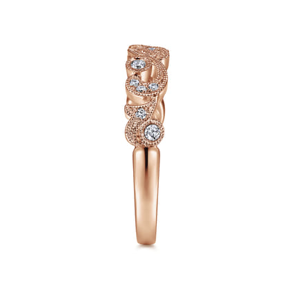 14K Rose Gold Floral Diamond Anniversary Band with Milgrain