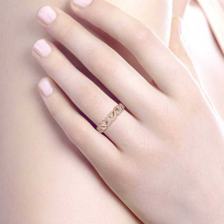 Fancy Wedding Ring in 14k Rose Gold with Round Natural Diamond at Gabriel & Co. - Shot 5