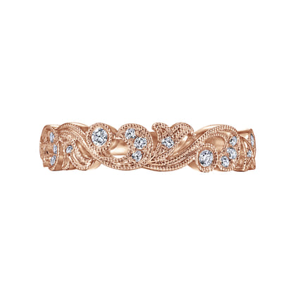 14K Rose Gold Floral Diamond Anniversary Band with Milgrain