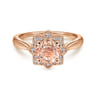 14K Rose Gold Floral Diamond Halo Round Morganite Ring - 0.09 ct