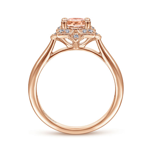 14K Rose Gold Floral Diamond Halo Round Morganite Ring - 0.09 ct - Shot 2