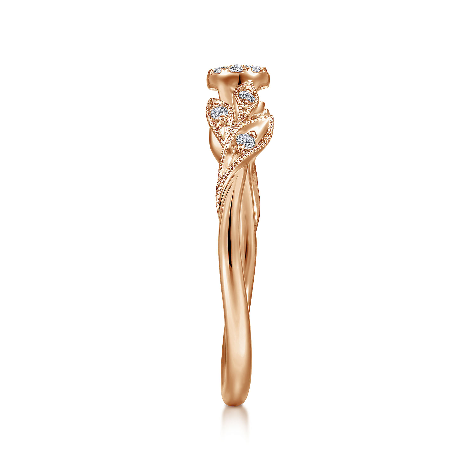 14K Rose Gold Floral Diamond Stackable Ring