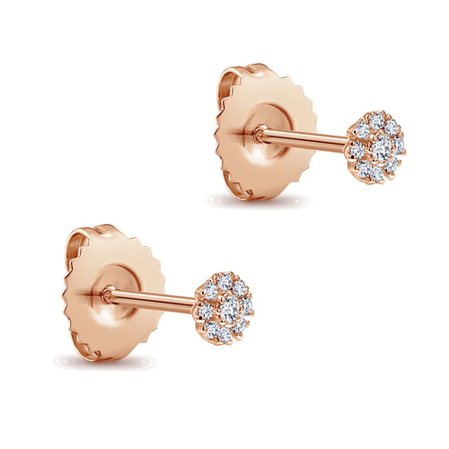 14K Rose Gold Floral Round Diamond Stud Earrings - 0.11 ct - Shot 2