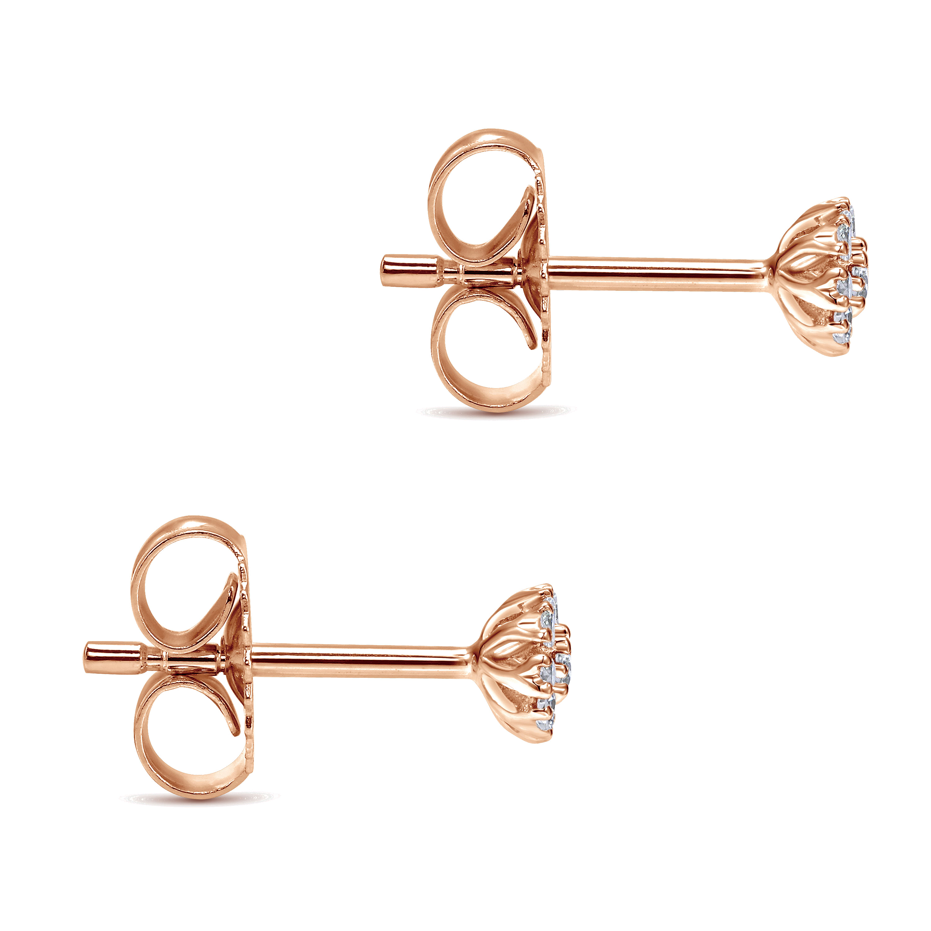 14K Rose Gold Floral Round Diamond Stud Earrings - 0.11 ct - Shot 3