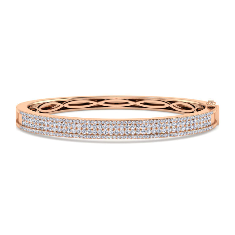 14K Rose Gold Four Row Diamond Bangle - 1.83 ct - Shot 1