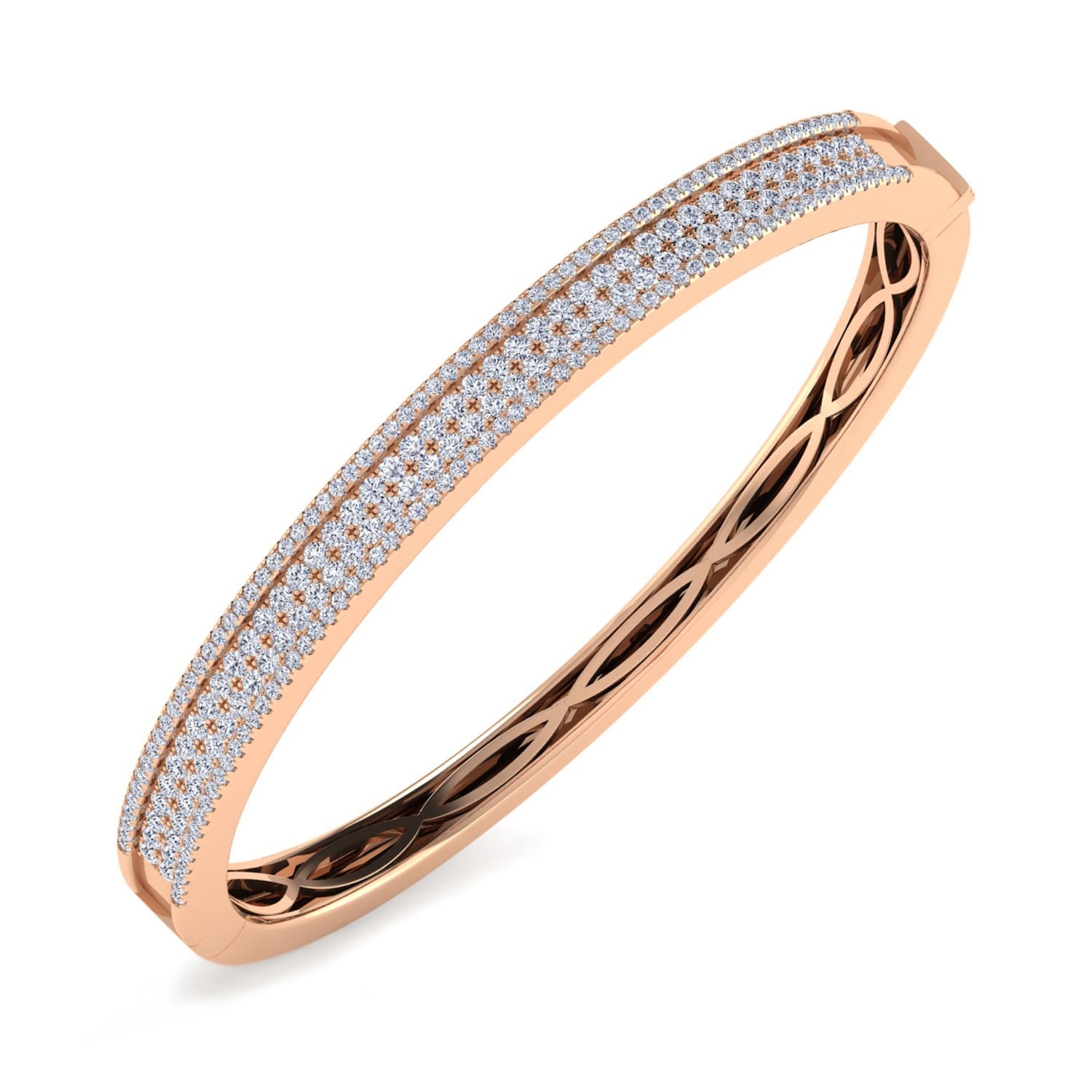 14K Rose Gold Four Row Diamond Bangle