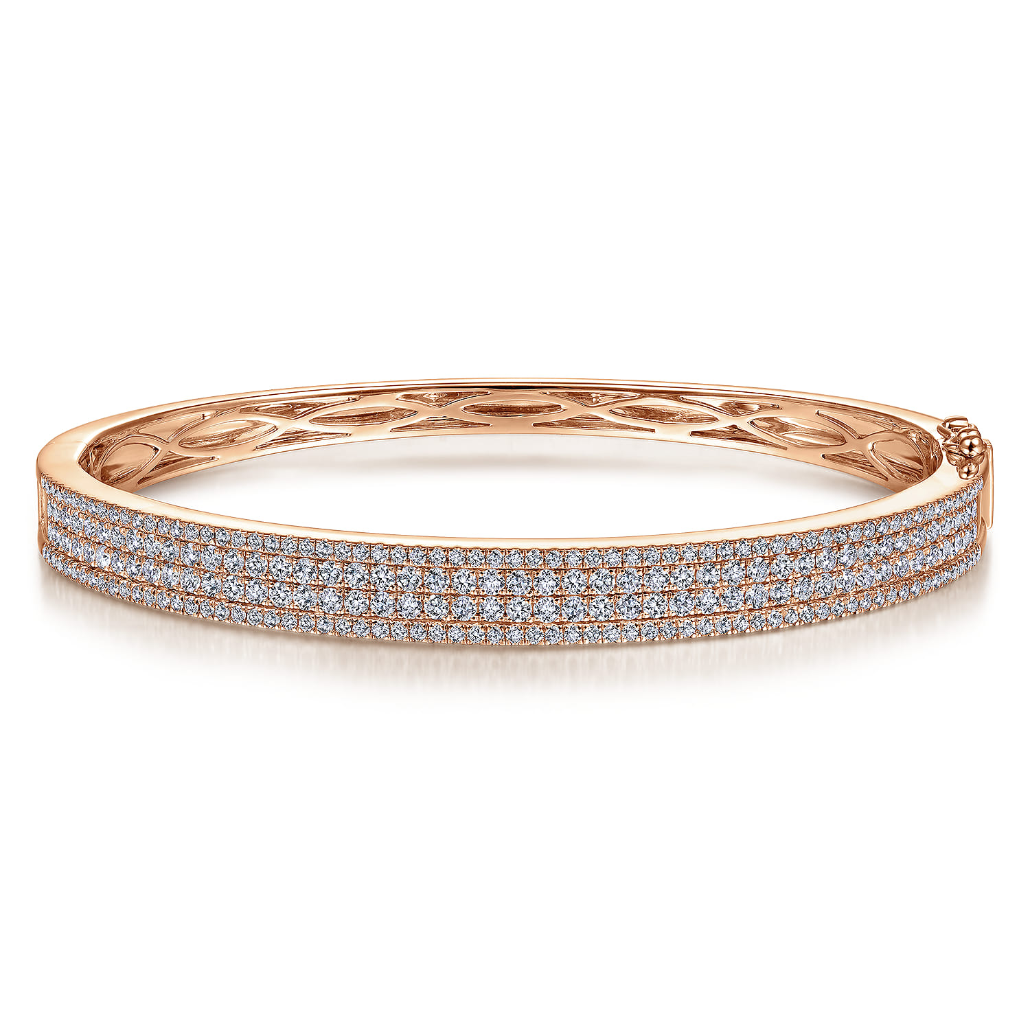 14K Rose Gold Four Row Diamond Bangle - 2 ct - Shot 1