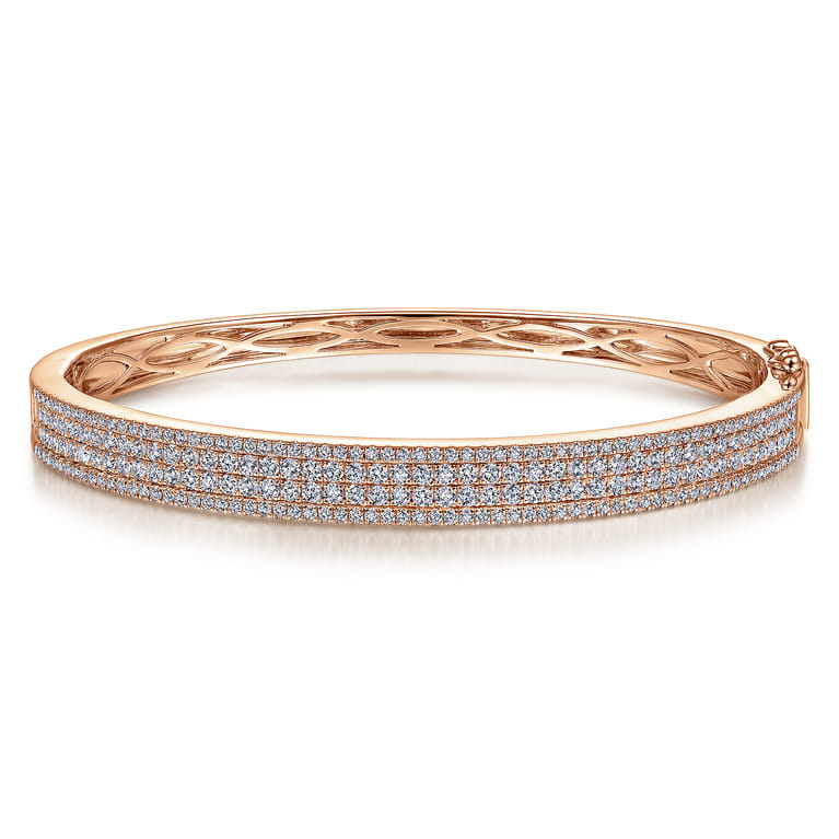 14K Rose Gold Four Row Diamond Bangle - 2 ct - Shot 1