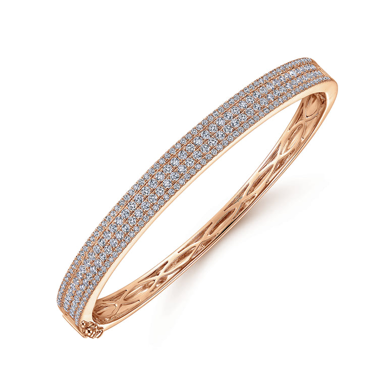 14K Rose Gold Four Row Diamond Bangle - 2 ct - Shot 2