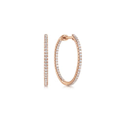 14K Rose Gold French Pave 20mm Round Inside Out Diamond Hoop Earrings