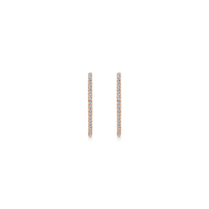 14K Rose Gold French Pave 20mm Round Inside Out Diamond Hoop Earrings