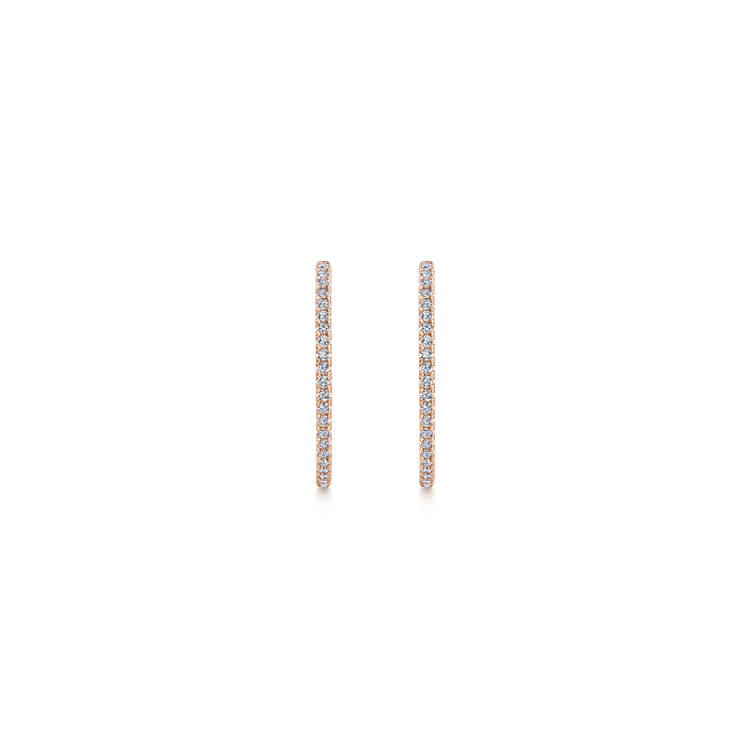 14K Rose Gold French Pave 20mm Round Inside Out Diamond Hoop Earrings