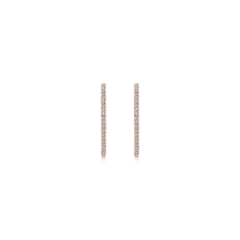 14K Rose Gold French Pave 20mm Round Inside Out Diamond Hoop Earrings - 0.5 ct - Shot 3
