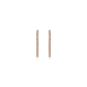 14K Rose Gold French Pave 20mm Round Inside Out Diamond Hoop Earrings