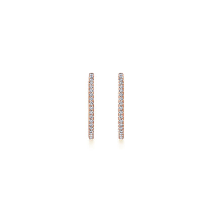 14K Rose Gold French Pave 20mm Round Inside Out Diamond Hoop Earrings