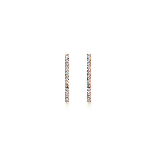 14K Rose Gold French Pave 20mm Round Inside Out Diamond Hoop Earrings - 0.75 ct - Shot 3