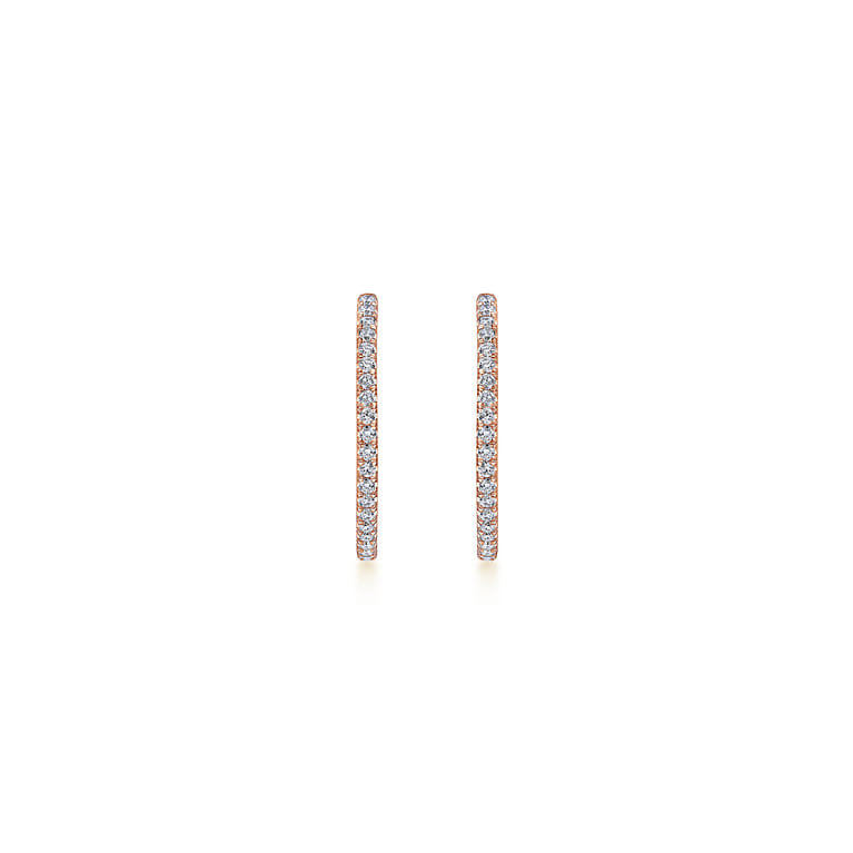 14K Rose Gold French Pave 20mm Round Inside Out Diamond Hoop Earrings - 0.75 ct - Shot 3