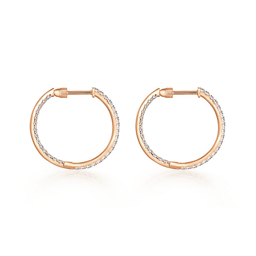14K Rose Gold French Pave 20mm Round Inside Out Diamond Hoop Earrings - 1 ct - Shot 2