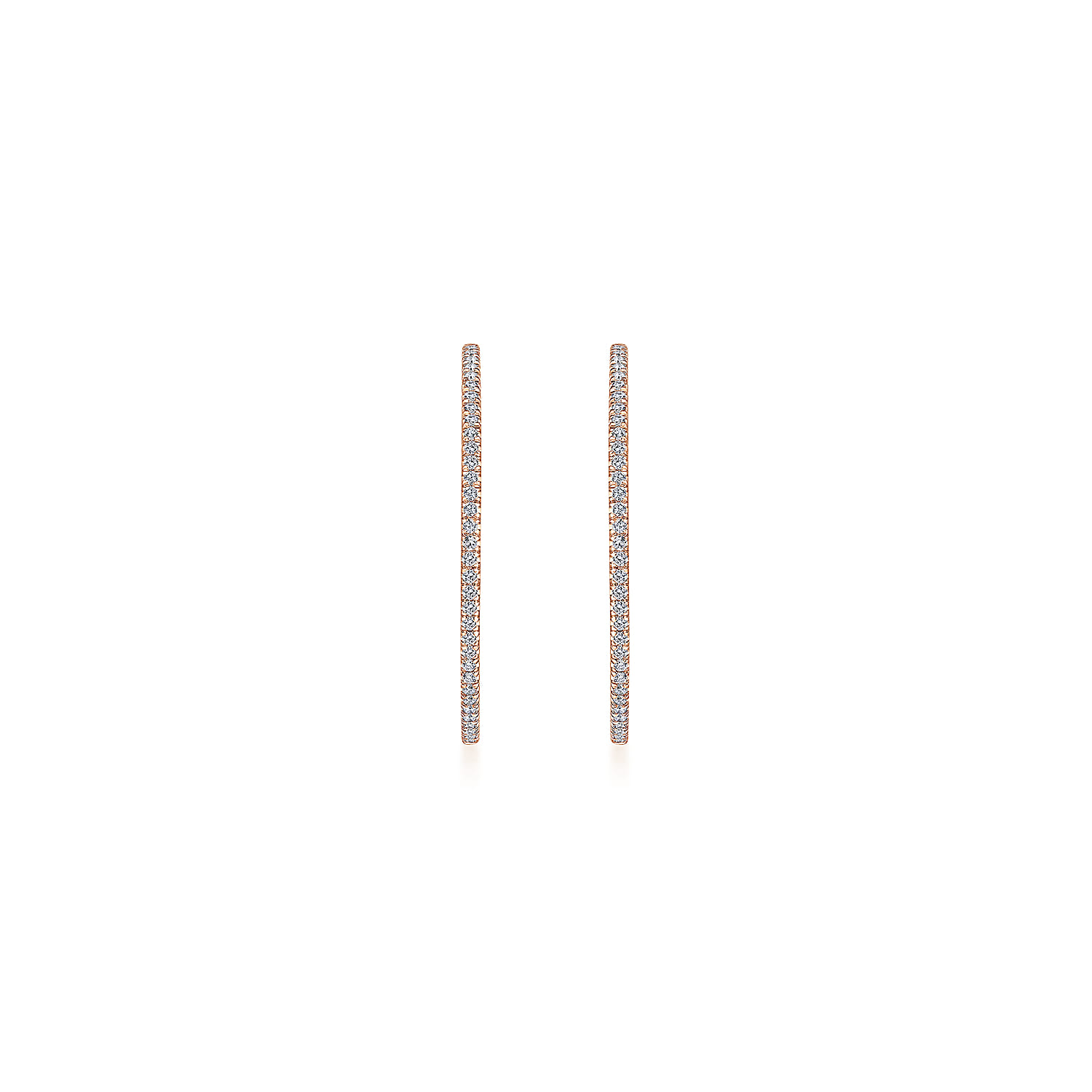 14K Rose Gold French Pave 30mm Round Inside Out Diamond Hoop Earrings - 0.75 ct - Shot 3