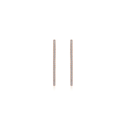 14K Rose Gold French Pave 30mm Round Inside Out Diamond Hoop Earrings