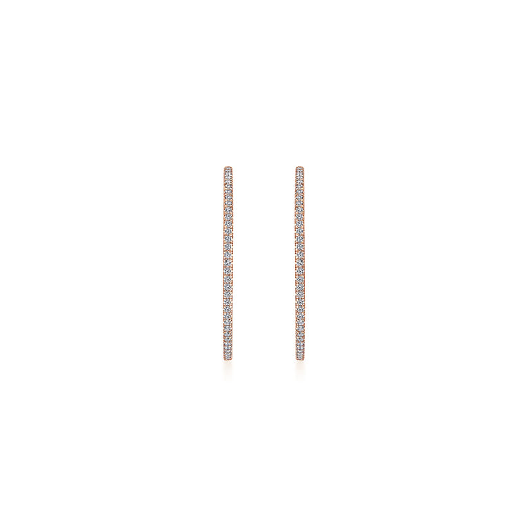 14K Rose Gold French Pave 30mm Round Inside Out Diamond Hoop Earrings - 0.75 ct - Shot 3