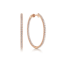 14K Rose Gold French Pave 30mm Round Inside Out Diamond Hoop Earrings