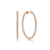 14K Rose Gold French Pave 30mm Round Inside Out Diamond Hoop Earrings