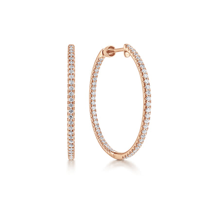 14K Rose Gold French Pave 30mm Round Inside Out Diamond Hoop Earrings