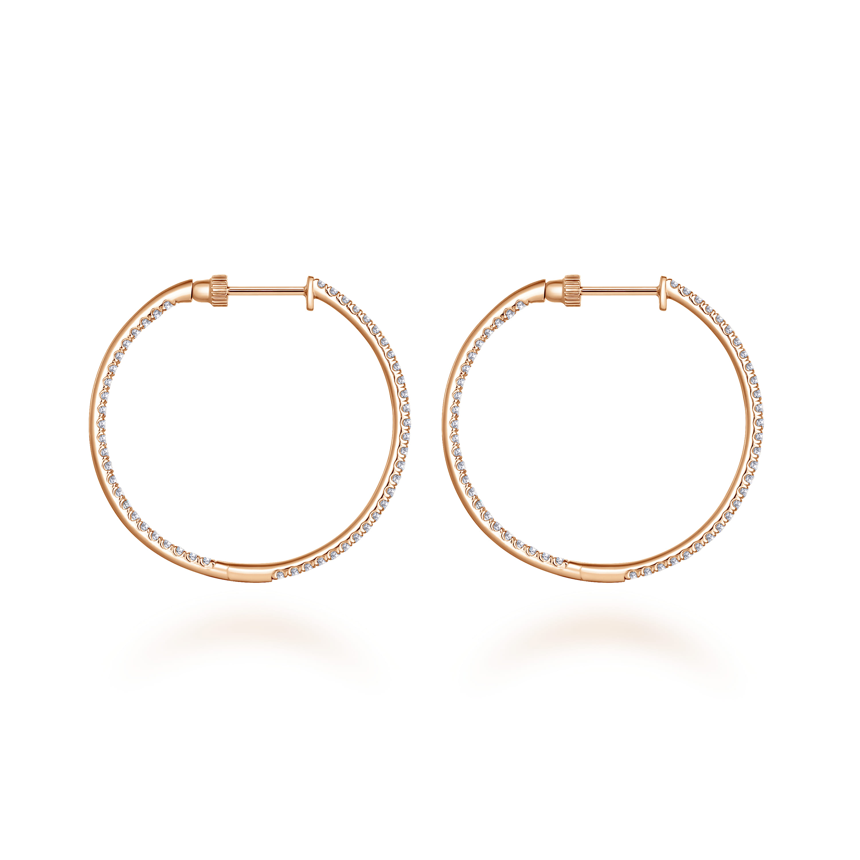 14K Rose Gold French Pave 30mm Round Inside Out Diamond Hoop Earrings - 1 ct - Shot 2