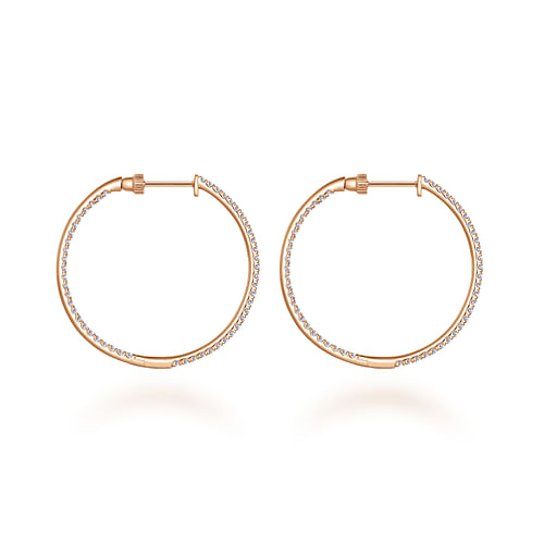 14K Rose Gold French Pave 30mm Round Inside Out Diamond Hoop Earrings - 1 ct - Shot 2