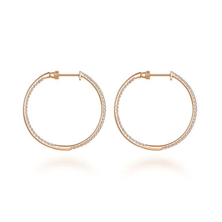 14K Rose Gold French Pave 30mm Round Inside Out Diamond Hoop Earrings - 1 ct - Shot 2