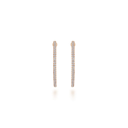 14K Rose Gold French Pave 30mm Round Inside Out Diamond Hoop Earrings