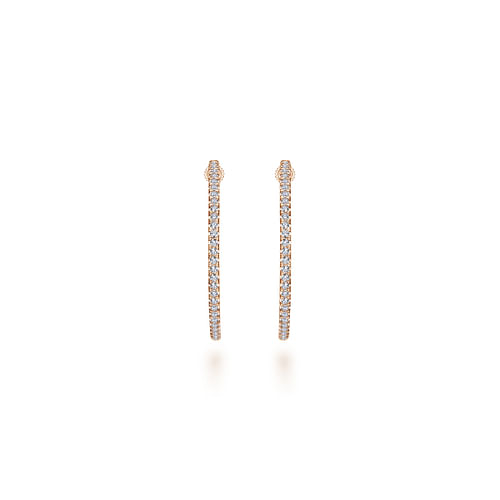 14K Rose Gold French Pave 30mm Round Inside Out Diamond Hoop Earrings - 1 ct - Shot 3