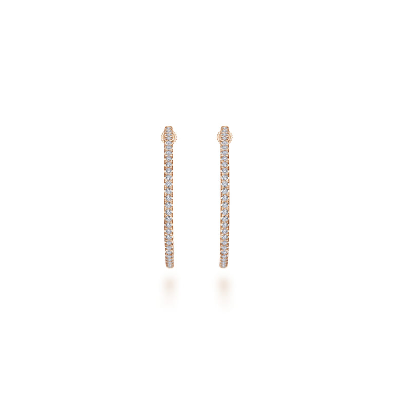 14K Rose Gold French Pave 30mm Round Inside Out Diamond Hoop Earrings - 1 ct - Shot 3