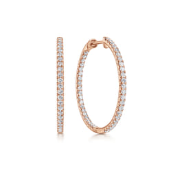 14K Rose Gold French Pave 30mm Round Inside Out Diamond Hoop Earrings